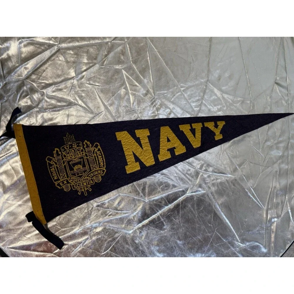 Vintage 1940s Navy Naval Academy Pennant Trident Logo 22”